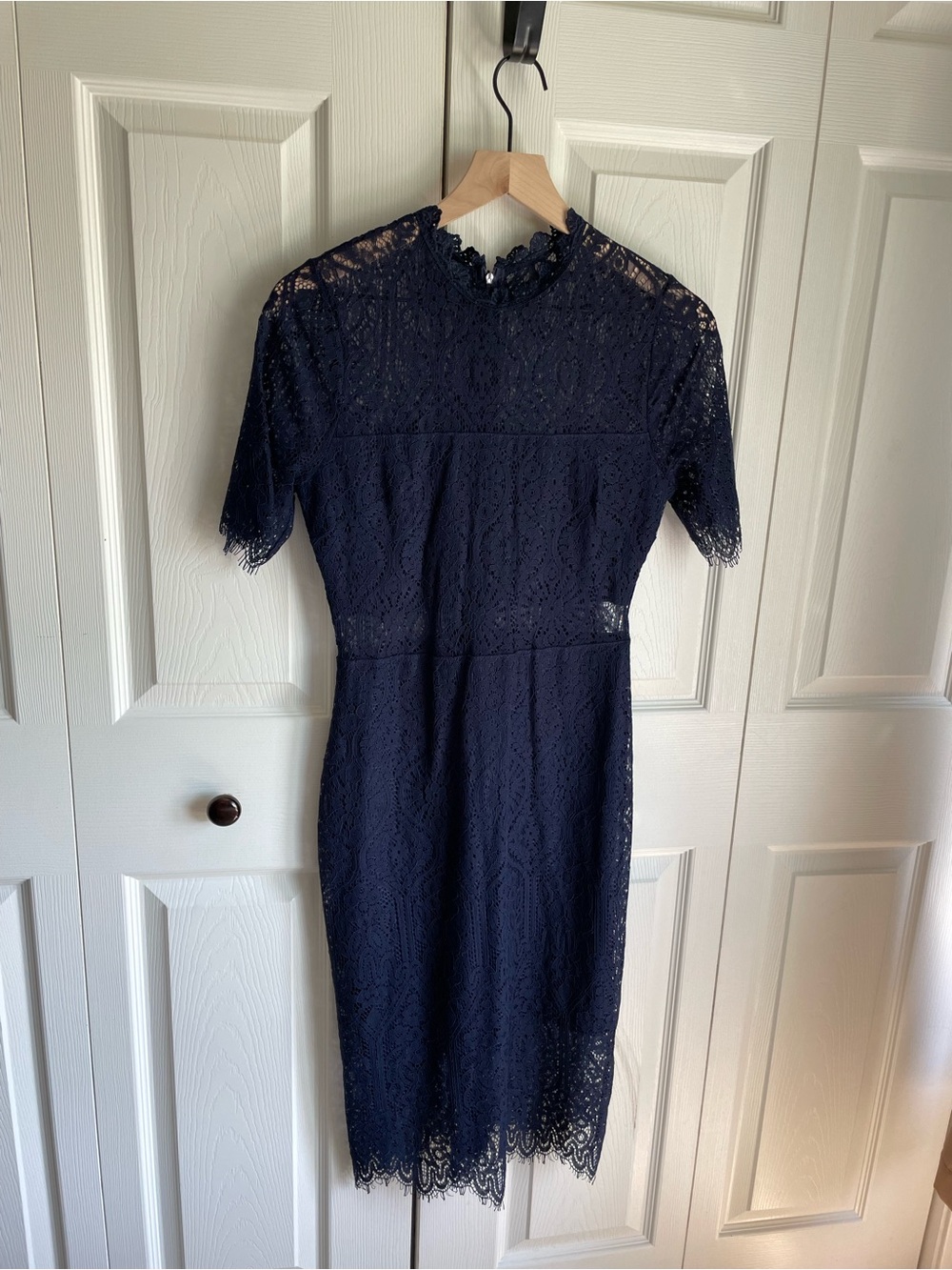 Lulu's Navy Lace High-Neck Sheath Dress